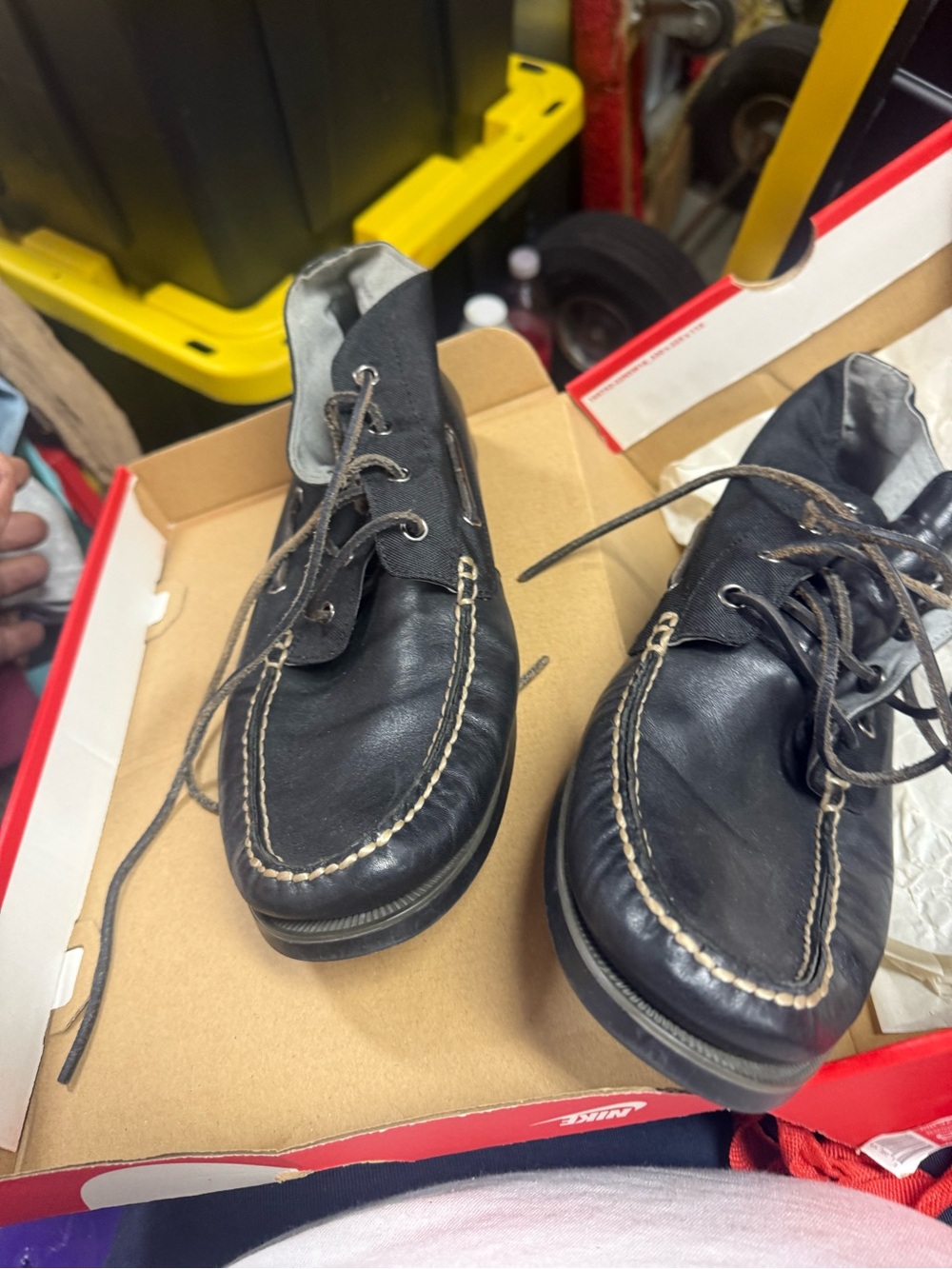 Polo by Ralph Lauren Black Leather Boat Shoes with Contrast Stitch